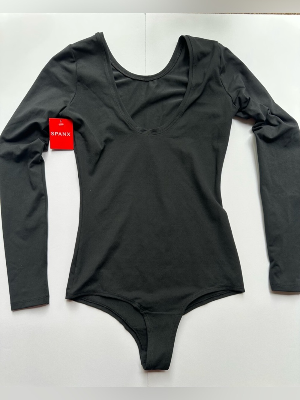 NWT Spanx Scoop Neck Long Sleeve Body Suit Classic Black Slimming 20329R XS